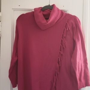 Adrienne Vittadini Pink Fringe Turtleneck Size L